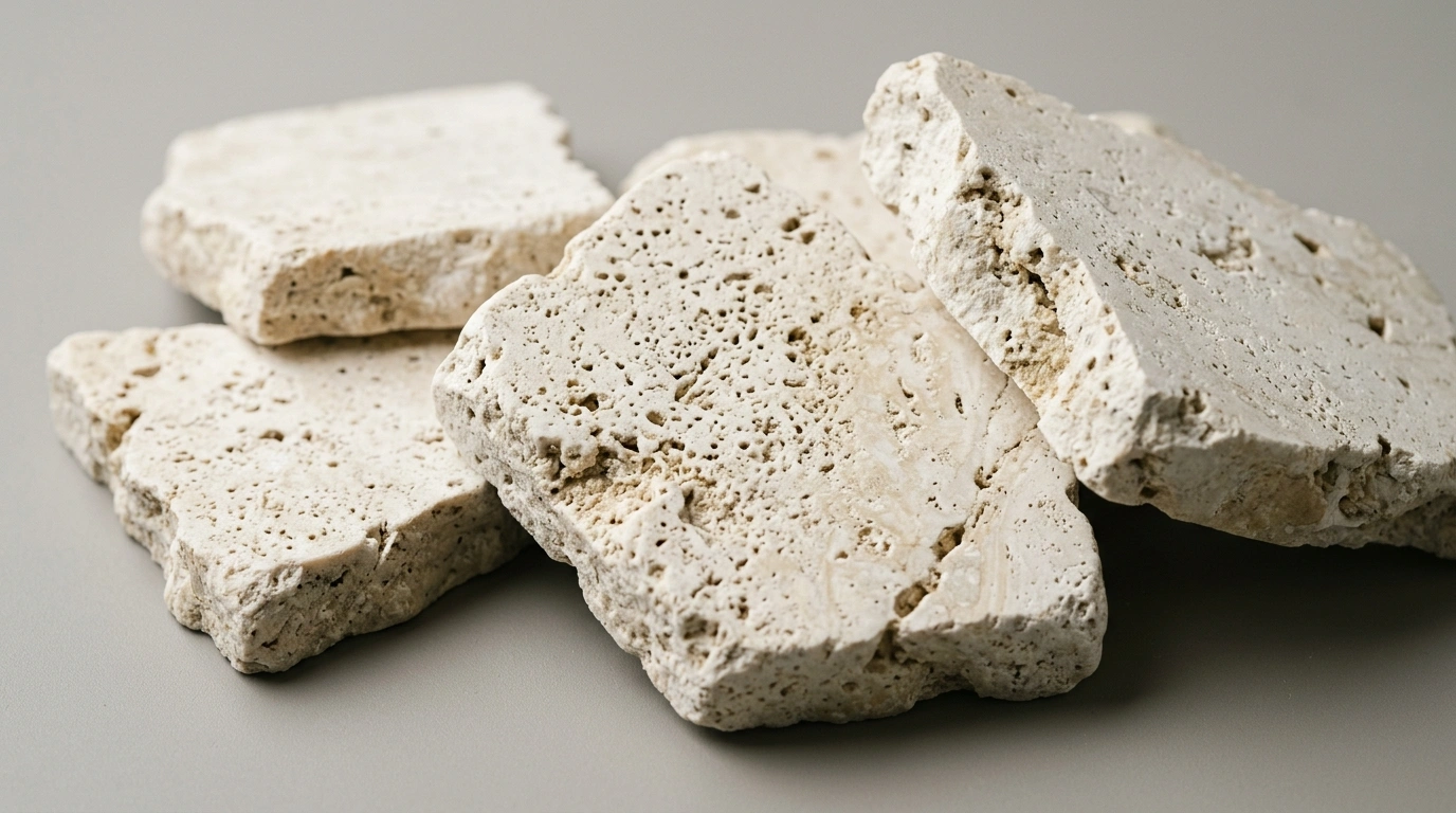 Paras Stone pieces seen close up, showing the pale colour and the open, pitted texture of the face